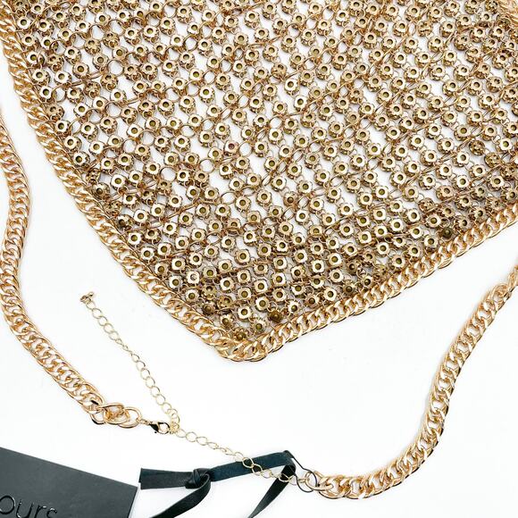 h:ours Oaklyn Top Gold Tone Chain Metal Pink Crystals Handkerchief Sz S - Picture 10 of 10